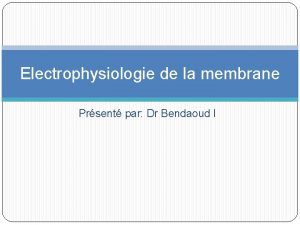 Electrophysiologie de la membrane Prsent par Dr Bendaoud