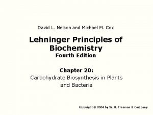 David L Nelson and Michael M Cox Lehninger