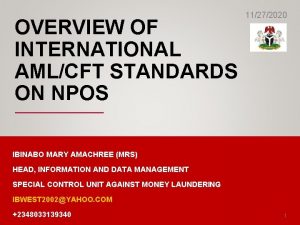 OVERVIEW OF INTERNATIONAL AMLCFT STANDARDS ON NPOS 11272020