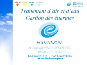 Traitement dair et deau Gestion des nergies ECOENERGIE