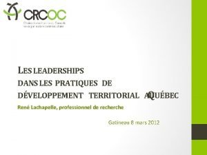 LES LEADERSHIPS DANS LES PRATIQUES DE DVELOPPEMENT TERRITORIAL