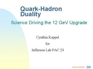 QuarkHadron Duality Science Driving the 12 Ge V