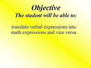 Objective The student will be able to translate