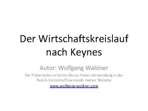 Der Wirtschaftskreislauf nach Keynes Autor Wolfgang Waldner Die