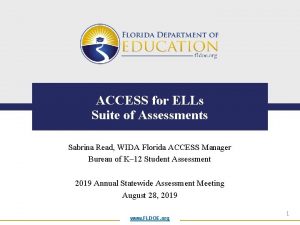 ACCESS for ELLs Suite of Assessments Sabrina Read