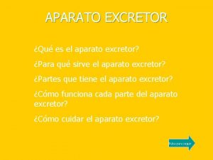 APARATO EXCRETOR Qu es el aparato excretor Para