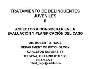 TRATAMIENTO DE DELINCUENTES JUVENILES II ASPECTOS A CONSIDERAR