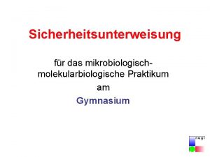 Sicherheitsunterweisung fr das mikrobiologischmolekularbiologische Praktikum am Gymnasium Allgemeines