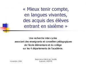 Mieux tenir compte en langues vivantes des acquis