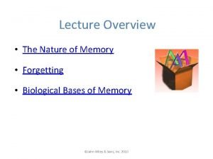 Lecture Overview The Nature of Memory Forgetting Biological