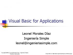 Visual Basic for Applications Leonel Morales Daz Ingeniera