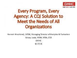Every Program Every Agency A CQI Solution to