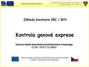 Zklady biochemie KBC BCH Kontrola genov exprese Inovace