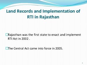 Land Records and Implementation of RTI in Rajasthan