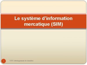 Le systme dinformation mercatique SIM 1 TSTC dveloppement