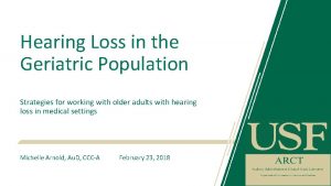 Hearing Loss in the Geriatric Population Strategies for