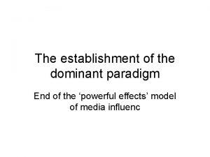 The establishment of the dominant paradigm End of