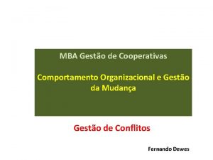 MBA Gesto de Cooperativas Comportamento Organizacional e Gesto