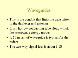 Waveguides This is the conduit that links the