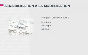 SENSIBILISATION A LA MODELISATION Pourquoi Dans quels buts