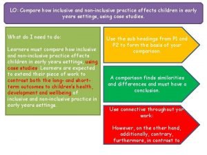 LO Compare how inclusive and noninclusive practice affects