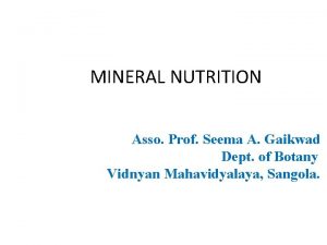 MINERAL NUTRITION Asso Prof Seema A Gaikwad Dept