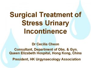 Surgical Treatment of Stress Urinary Incontinence Dr Cecilia