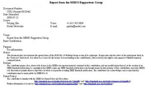 Report from the MIMO Rapporteur Group Document Number