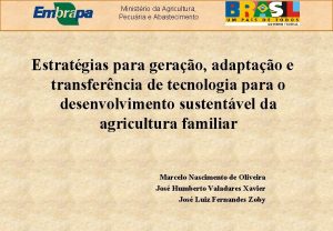 Ministrio da Agricultura Pecuria e Abastecimento Estratgias para