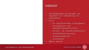 AGENDA Dansk BoldspilUnion DBU Direktionssekretariatet Grundlggende principper og