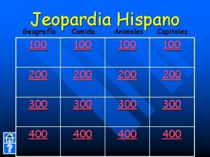 Jeopardia Hispano Geografa Comida Animales Capitales 100 100
