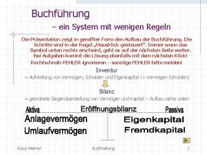 Buchfhrung ein System mit wenigen Regeln Die Prsentation