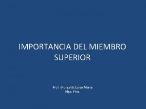 IMPORTANCIA DEL MIEMBRO SUPERIOR Prof Giorgetti Luisa Mara