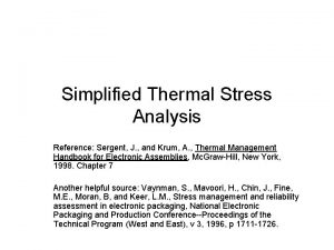 Simplified Thermal Stress Analysis Reference Sergent J and