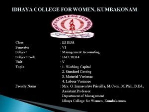 IDHAYA COLLEGE FOR WOMEN KUMBAKONAM Class Semester Subject