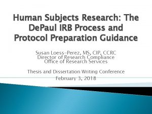 Human Subjects Research The De Paul IRB Process