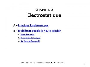 CHAPITRE 2 lectrostatique A Principes fondamentaux B Problmatique