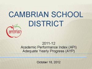 CAMBRIAN SCHOOL DISTRICT 2011 12 Academic Performance Index