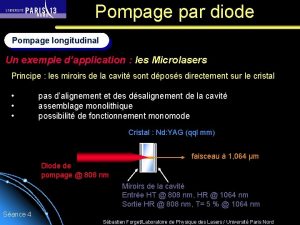 Pompage par diode Pompage longitudinal Un exemple dapplication