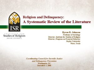Religion and Delinquency A Systematic Review of the