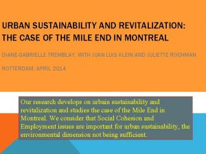 URBAN SUSTAINABILITY AND REVITALIZATION THE CASE OF THE