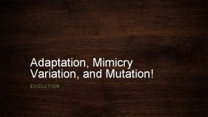 Adaptation Mimicry Variation and Mutation EVOLUTION Mimicry Harmless