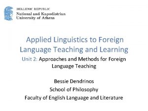 Applied Linguistics to Foreign Language Teaching and Learning