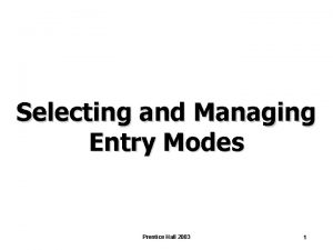 Selecting and Managing Entry Modes Prentice Hall 2003