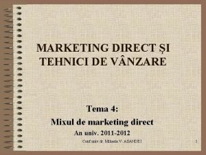 MARKETING DIRECT I TEHNICI DE V NZARE Tema