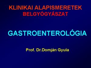 KLINIKAI ALAPISMERETEK BELGYGYSZAT GASTROENTEROLGIA Prof Dr Domjn Gyula