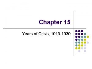 Chapter 15 Years of Crisis 1919 1939 Postwar