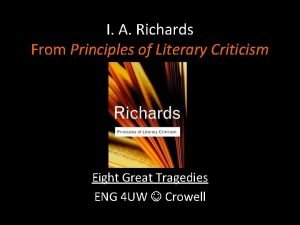 I a richards principles of literary criticism summary