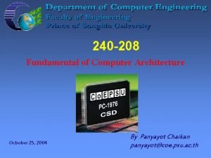 240 208 Fundamental of Computer Architecture Ocbober 25