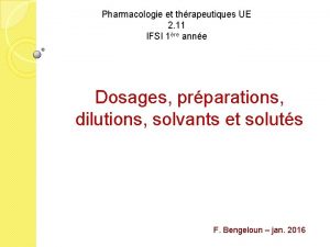 Pharmacologie et thrapeutiques UE 2 11 IFSI 1re